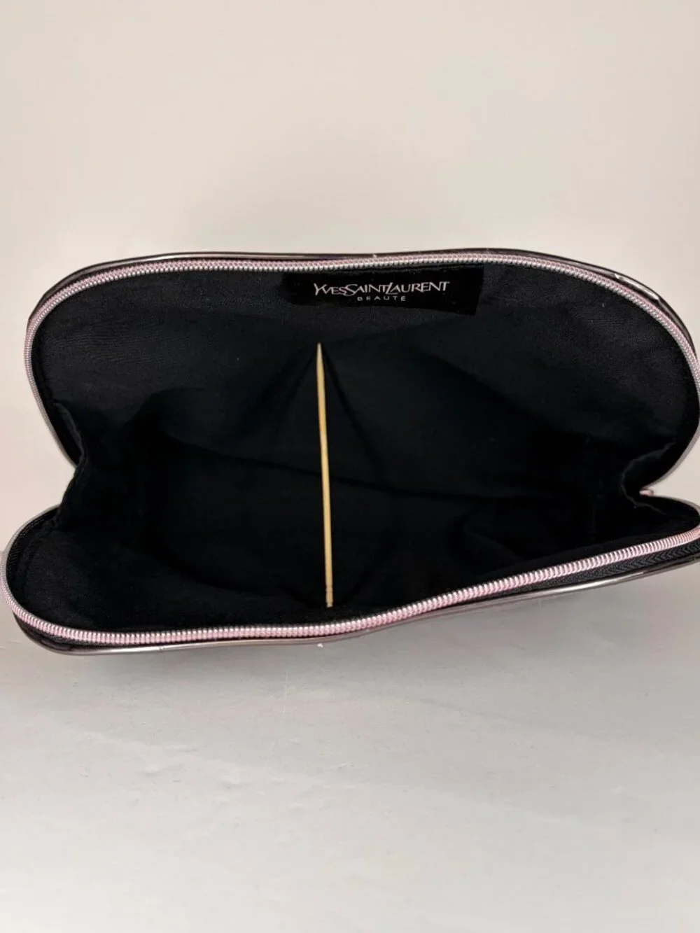 YSL Beaute Yves Saint Laurent Cosmetic Makeup Bag Black Opium Metallic Silver